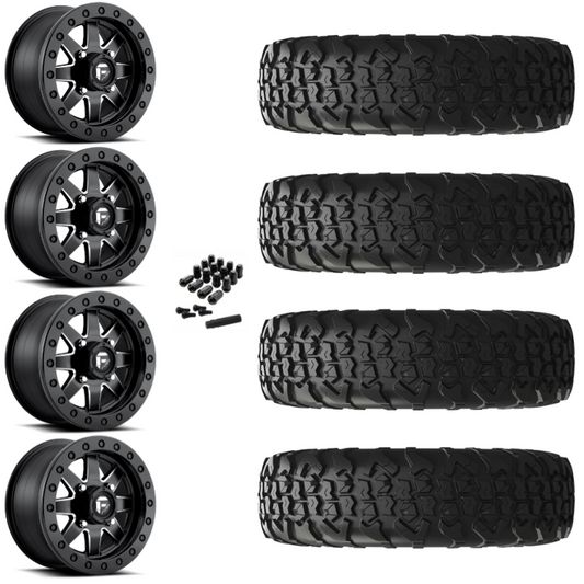 15" Fuel Maverick D938 Beadlock Black Milled UTV Rims & 32" EFX MotoVator R/T Tires 8 Ply Mounted