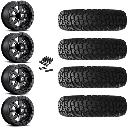 15" Fuel Maverick D938 Beadlock Black Milled UTV Rims & 30" EFX MotoVator Tires 8 Ply Mounted