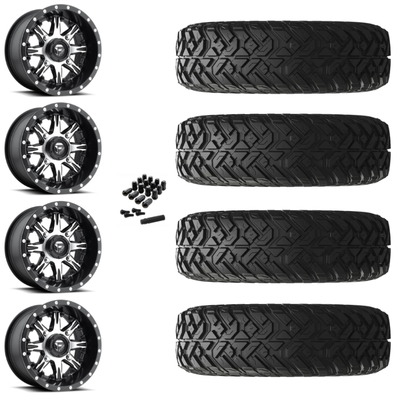 14" Fuel Nutz D541 Machined UTV Rims & 30" EFX Gripper R/T Tires 10 Ply Mounted
