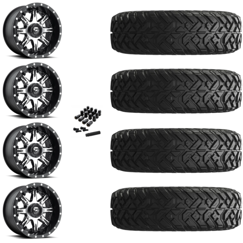14" Fuel Nutz D541 Machined UTV Rims & 32"EFX Gripper Standard Tires 8 Ply Mounted