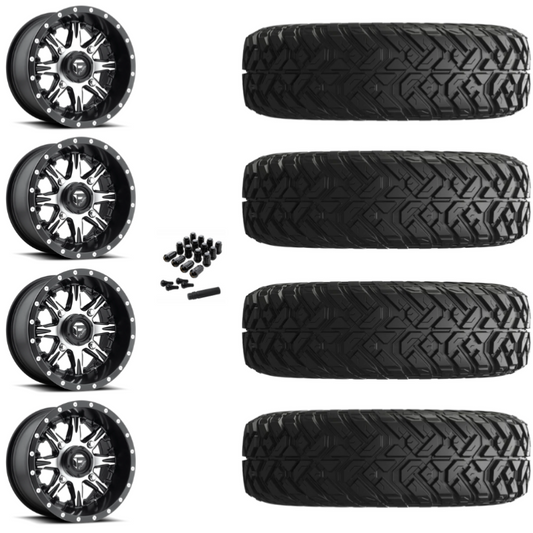 14" Fuel Nutz D541 Machined UTV Rims & 32"EFX Gripper Standard Tires 8 Ply Mounted