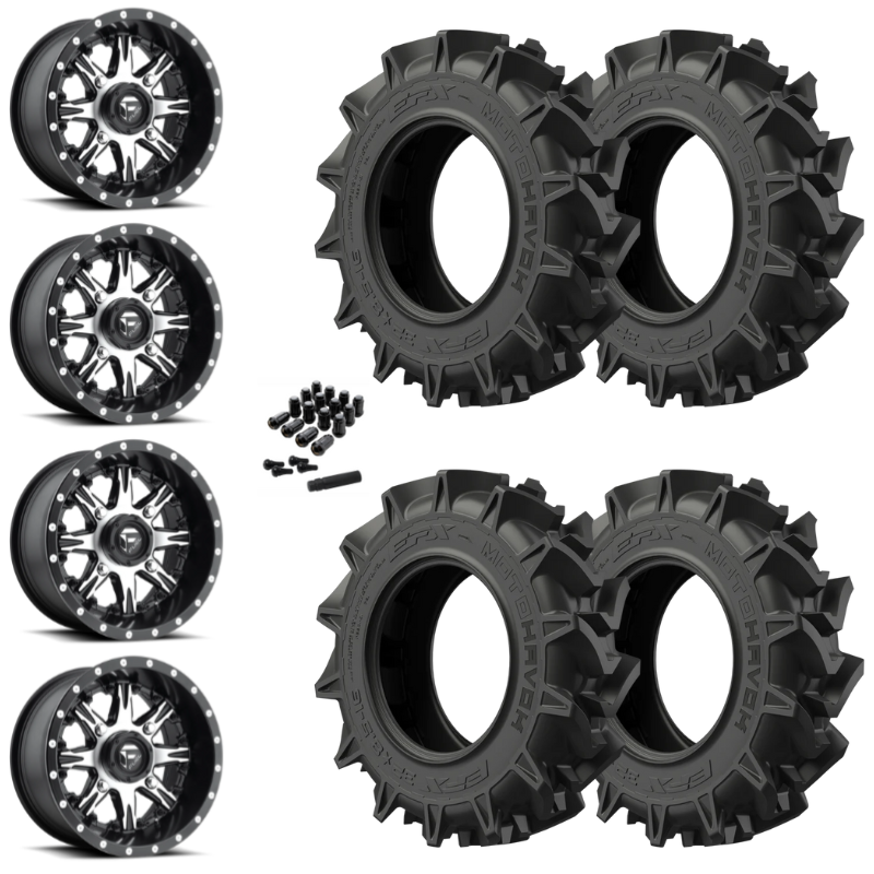 14" Fuel Nutz D541 Machined UTV Rims & 31" EFX MotoHavok Tires 6 Ply Mounted