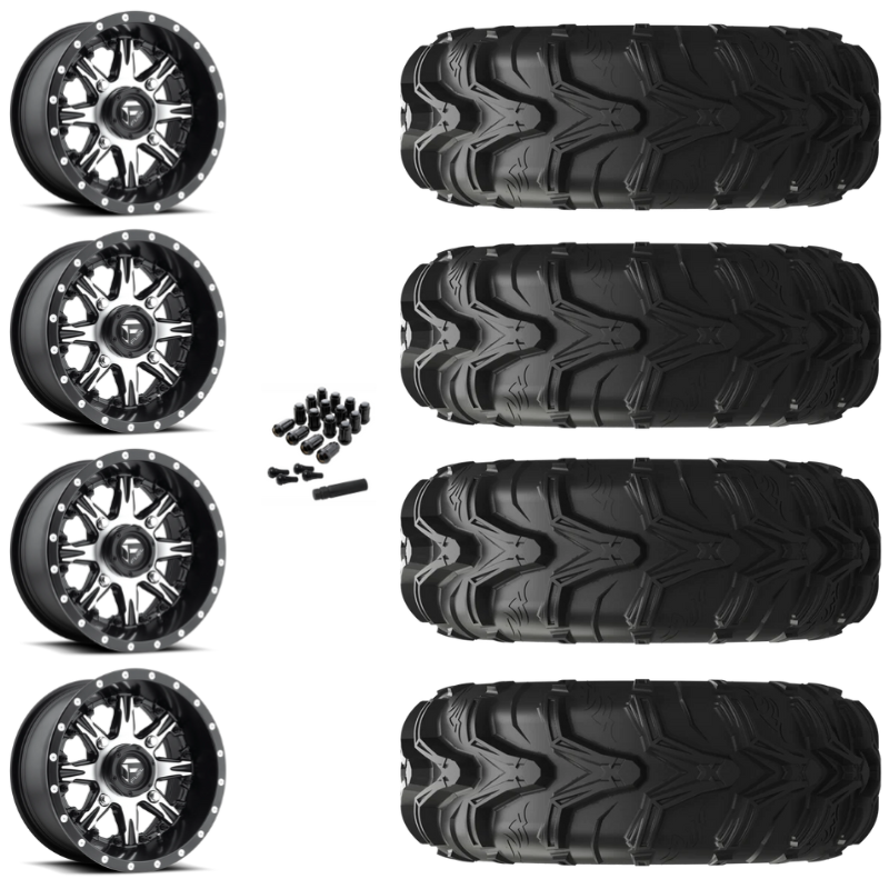 14" Fuel Nutz D541 Machined UTV Rims & 27" EFX MotoMax Tires 6 Ply Mounted