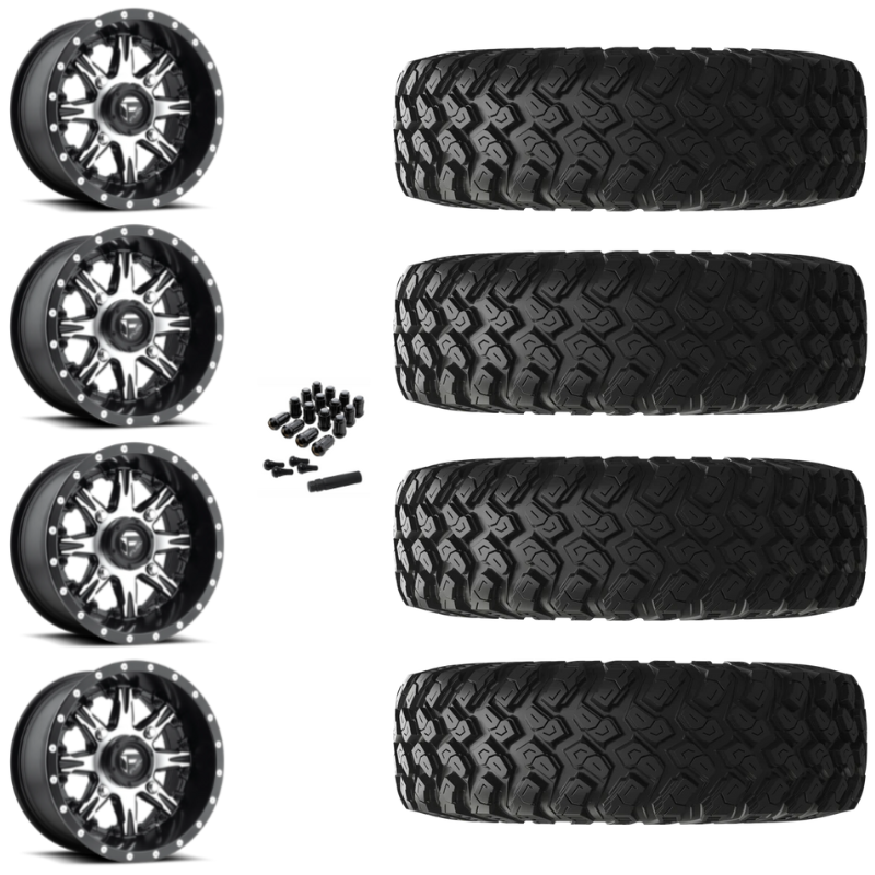 14" Fuel Nutz D541 Machined UTV Rims & 32" EFX MotoRally Tires 8 Ply Mounted