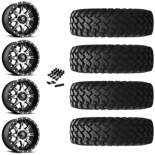 14" Fuel Nutz D541 Machined UTV Rims & 32" EFX MotoRally Tires 8 Ply Mounted
