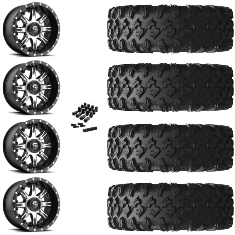 14" Fuel Nutz D541 Machined UTV Rims & 27" EFX MotoRavage Tires 8 Ply Mounted