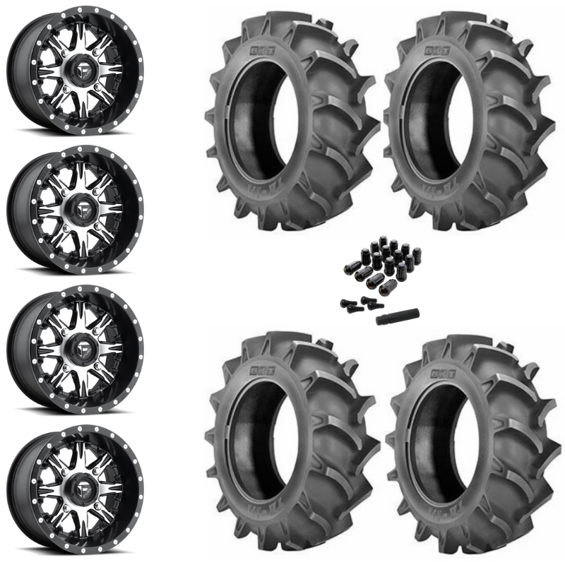 14" Fuel Nutz D541 Machined UTV Rims & 30" BKT TR171 Tires 6 Ply Mounted