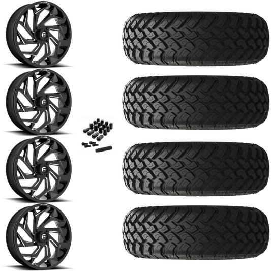 18" Fuel Reaction D753 Black Milled UTV Rims & 33" EFX MotoHammer Tires 8 Ply Mounted