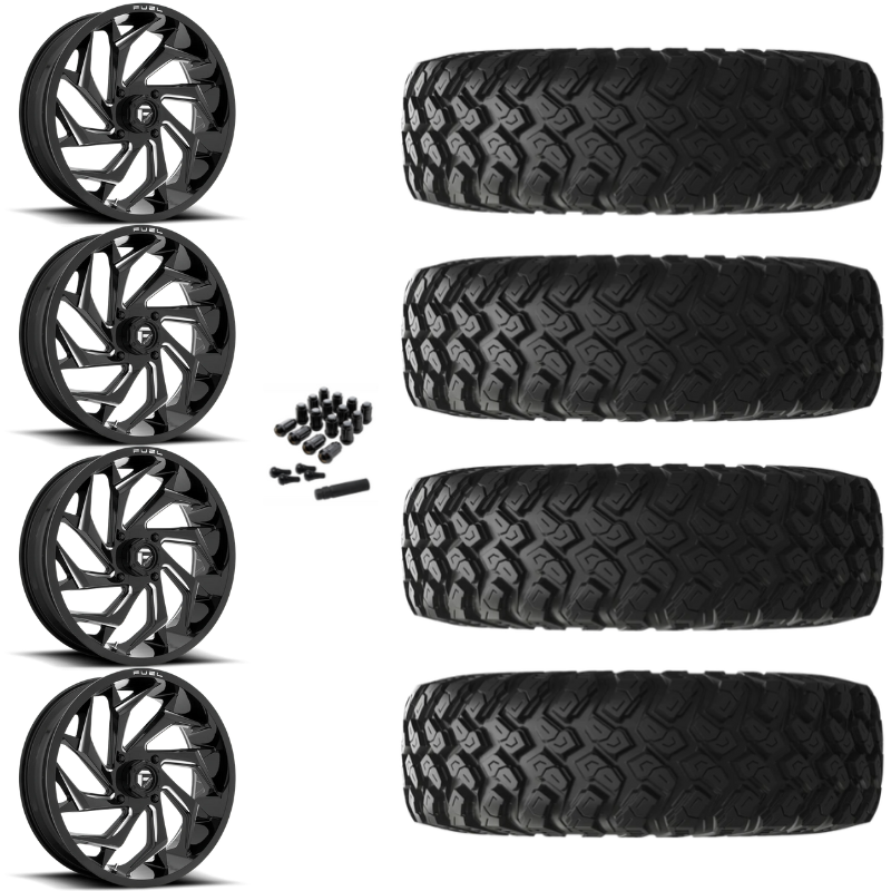 22" Fuel Reaction D753 Black Milled UTV Rims & 35" EFX MotoRally Tires 8 Ply Mounted