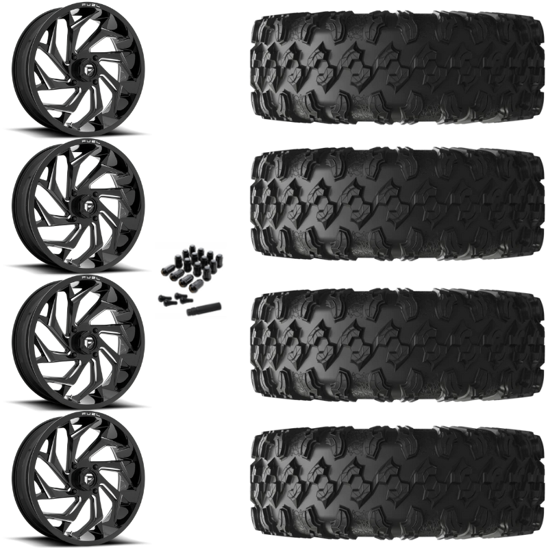 18" Fuel Reaction D753 Black Milled UTV Rims & 32" EFX MotoRavage Tires 8 Ply Mounted