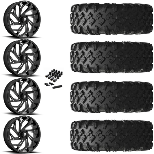 18" Fuel Reaction D753 Black Milled UTV Rims & 32" EFX MotoRavage Tires 8 Ply Mounted