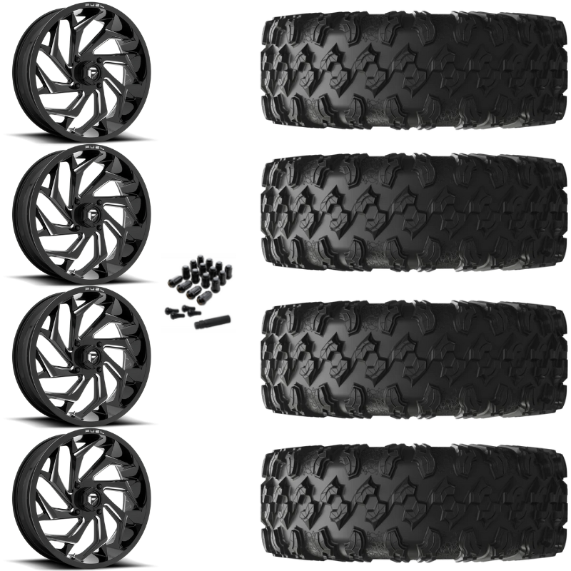 20" Fuel Reaction D753 Black Milled UTV Rims & 35" EFX MotoRavage Tires 8 Ply Mounted