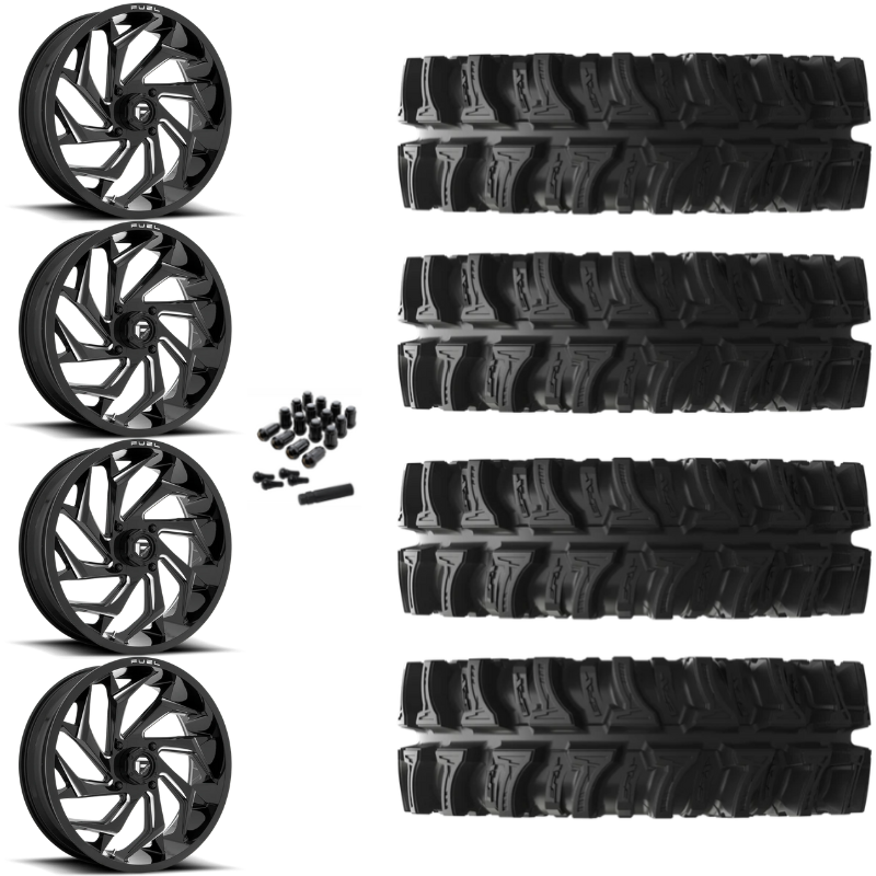 20" Fuel Reaction D753 Black Milled UTV Rims & 33" EFX MotoSlayer Tires 6 Ply Mounted