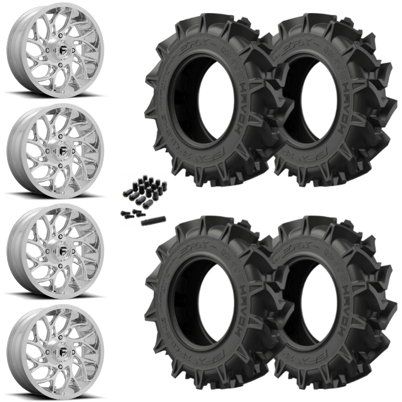 20" Fuel Runner D204 Polished UTV Rims & 33" EFX MotoHavok Tires 6 Ply Mounted