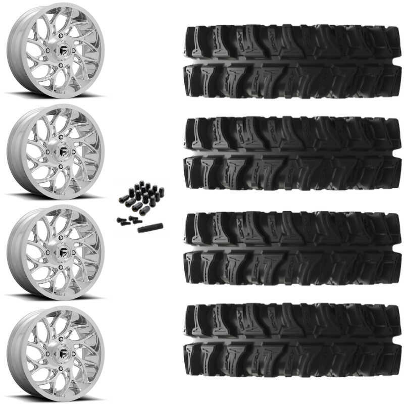 20" Fuel Runner D204 Polished UTV Rims & 33" EFX MotoSlayer Tires 6 Ply Mounted