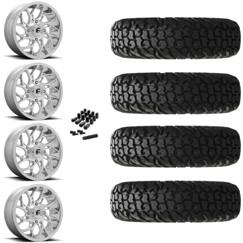 18" Fuel Runner D204 Polished UTV Rims & 34" EFX MotoVator Tires 8 Ply Mounted