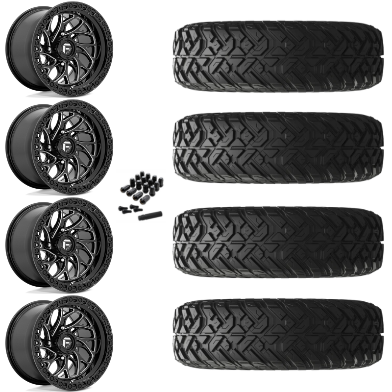 15" Fuel Runner D741 Black Milled UTV Rims & 32" EFX Gripper R/T Tires 10 Ply Mounted