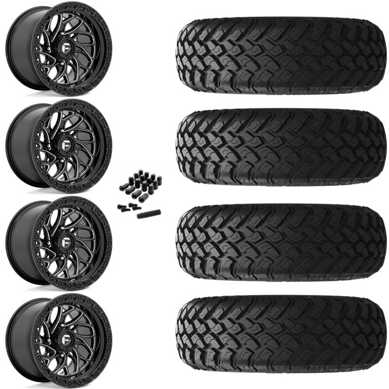 15" Fuel Runner D741 Black Milled UTV Rims & 32" EFX MotoHammer Tires 8 Ply Mounted