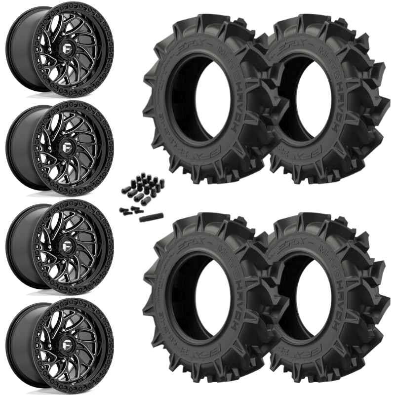 18" Fuel Runner D741 Black Milled UTV Rims & 34" EFX MotoHavok Tires 6 Ply Mounted