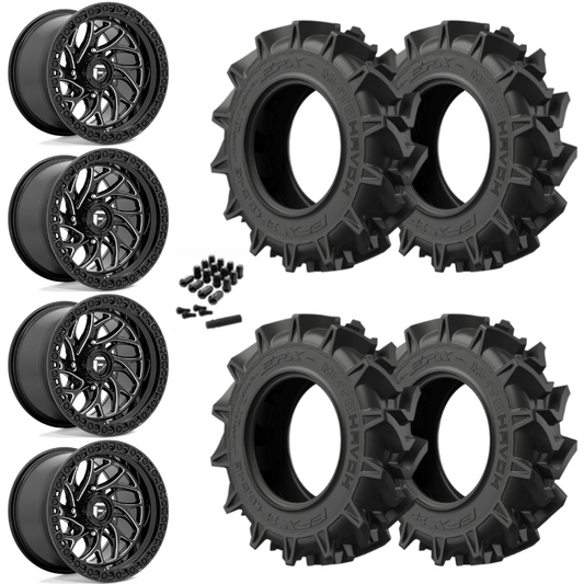 18" Fuel Runner D741 Black Milled UTV Rims & 34" EFX MotoHavok Tires 6 Ply Mounted