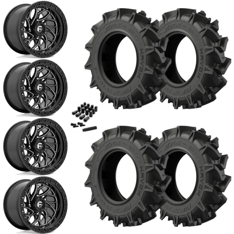 20" Fuel Runner D741 Black Milled UTV Rims & 35" EFX MotoHavok Tires 6 Ply Mounted