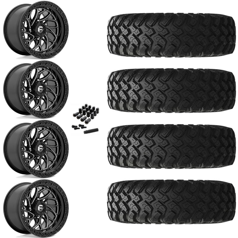 15" Fuel Runner D741 Black Milled UTV Rims & 28" EFX MotoRally Tires 8 Ply Mounted