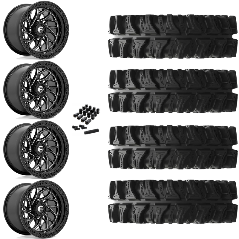 20" Fuel Runner D741 Black Milled UTV Rims & 33" EFX MotoSlayer Tires 6 Ply Mounted