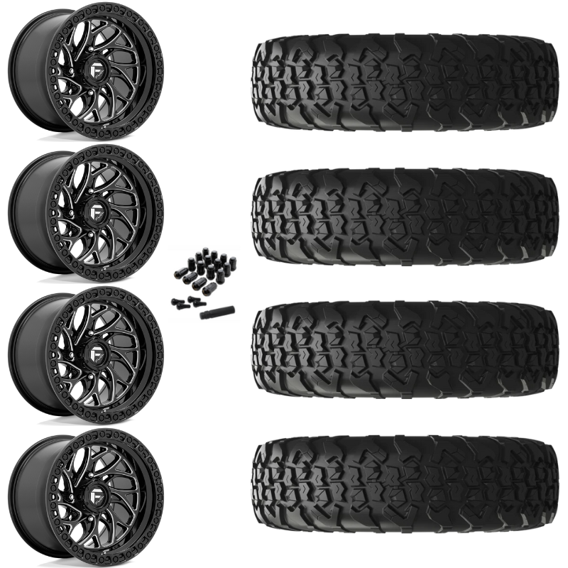 15" Fuel Runner D741 Black Milled UTV Rims & 33" EFX MotoVator R/T Tires 8 Ply Mounted