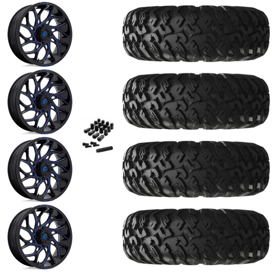 20" Fuel Runner D778 Blue Milled UTV Rims & 35" EFX MotoClaw Tires 8 Ply Mounted