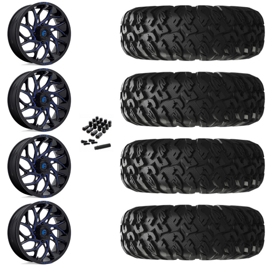 18" Fuel Runner D778 Blue Milled UTV Rims & 33" EFX MotoClaw Tires 8 Ply Mounted