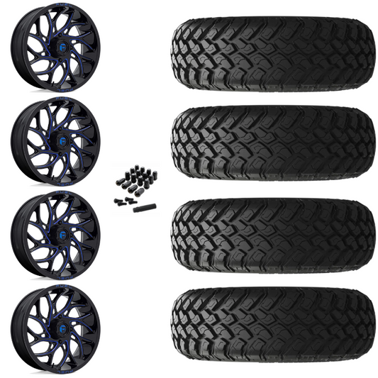 18" Fuel Runner D778 Blue Milled UTV Rims & 33" EFX MotoHammer Tires 8 Ply Mounted
