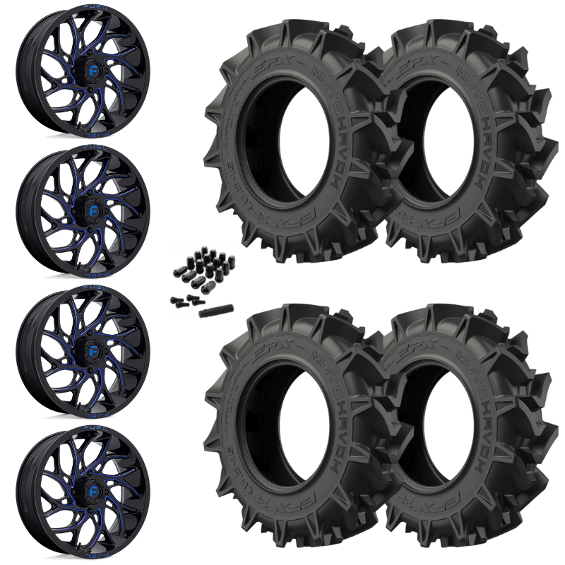 22" Fuel Runner D778 Blue Milled UTV Rims & 35" EFX MotoHavok Tires 6 Ply Mounted