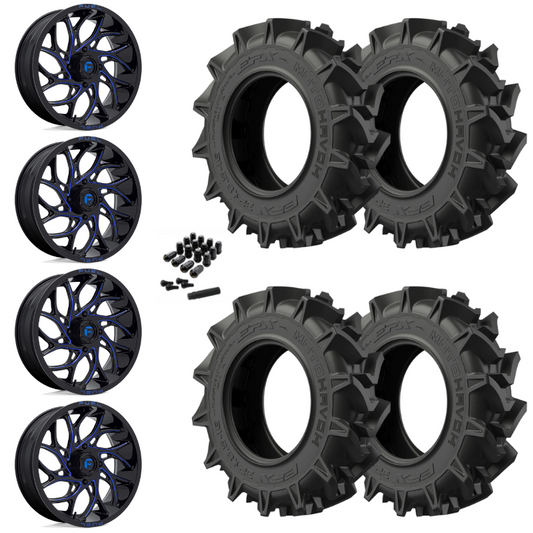 22" Fuel Runner D778 Blue Milled UTV Rims & 35" EFX MotoHavok Tires 6 Ply Mounted