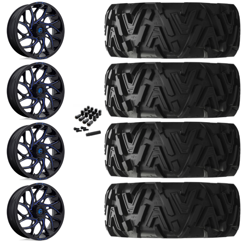 20" Fuel Runner D778 Blue Milled UTV Rims & 34" EFX MotoMTC Tires 6 Ply Mounted