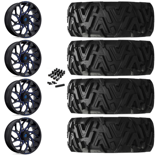 20" Fuel Runner D778 Blue Milled UTV Rims & 34" EFX MotoMTC Tires 6 Ply Mounted
