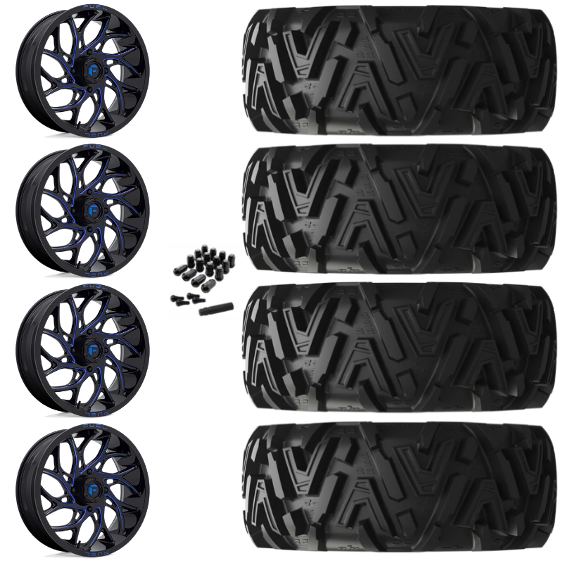 18" Fuel Runner D778 Blue Milled UTV Rims & 32" EFX MotoMTC Tires 6 Ply Mounted