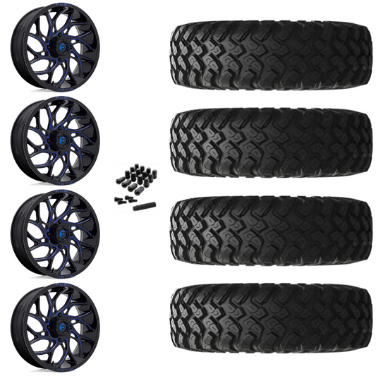 18" Fuel Runner D778 Blue Milled UTV Rims & 35" EFX MotoRally Tires 8 Ply Mounted