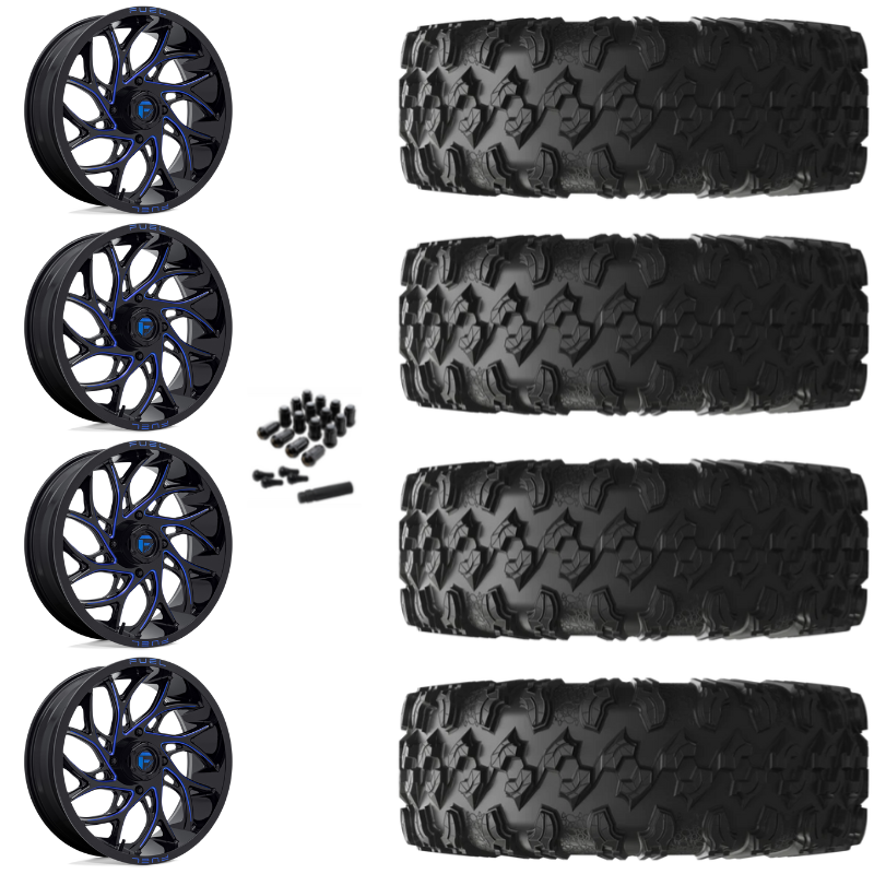 20" Fuel Runner D778 Blue Milled UTV Rims & 35" EFX MotoRavage Tires 8 Ply Mounted