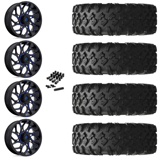 20" Fuel Runner D778 Blue Milled UTV Rims & 35" EFX MotoRavage Tires 8 Ply Mounted