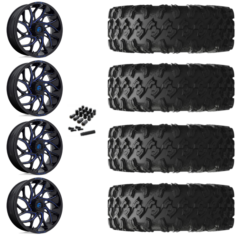 18" Fuel Runner D778 Blue Milled UTV Rims & 32" EFX MotoRavage Tires 8 Ply Mounted