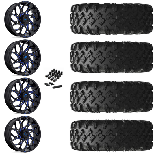 18" Fuel Runner D778 Blue Milled UTV Rims & 32" EFX MotoRavage Tires 8 Ply Mounted