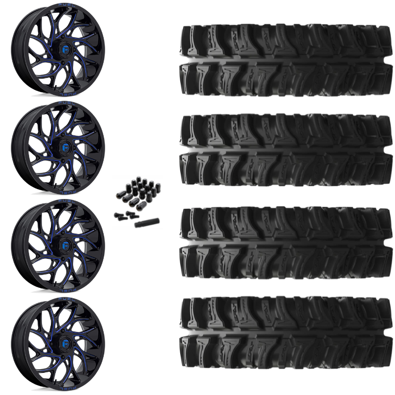 20" Fuel Runner D778 Blue Milled UTV Rims & 33" EFX MotoSlayer Tires 6 Ply Mounted