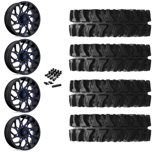 20" Fuel Runner D778 Blue Milled UTV Rims & 33" EFX MotoSlayer Tires 6 Ply Mounted