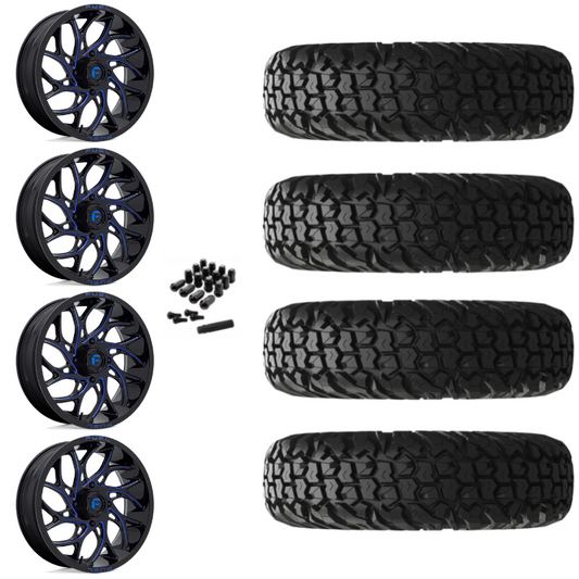 18" Fuel Runner D778 Blue Milled UTV Rims & 34" EFX MotoVator Tires 8 Ply Mounted