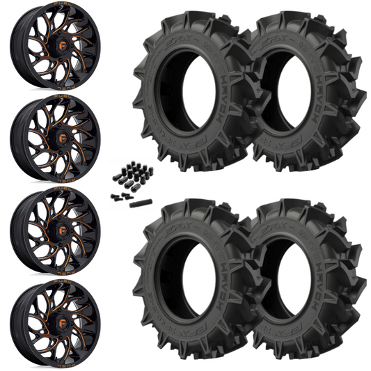 22" Fuel Runner D780 Orange Milled UTV Rims & 35" EFX MotoHavok Tires 6 Ply Mounted