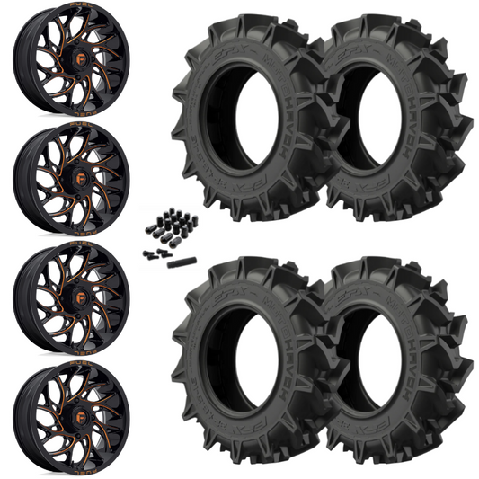 20" Fuel Runner D780 Orange Milled UTV Rims & 35" EFX MotoHavok Tires 6 Ply Mounted