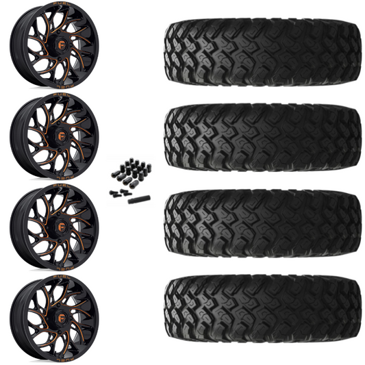 22" Fuel Runner D780 Orange Milled UTV Rims & 35" EFX MotoRally Tires 8 Ply Mounted