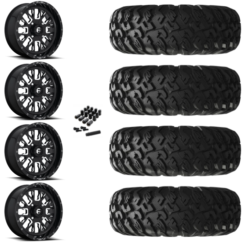 20" Fuel Stroke D611 Black Milled UTV Rims & 35" EFX MotoClaw Tires 8 Ply Mounted