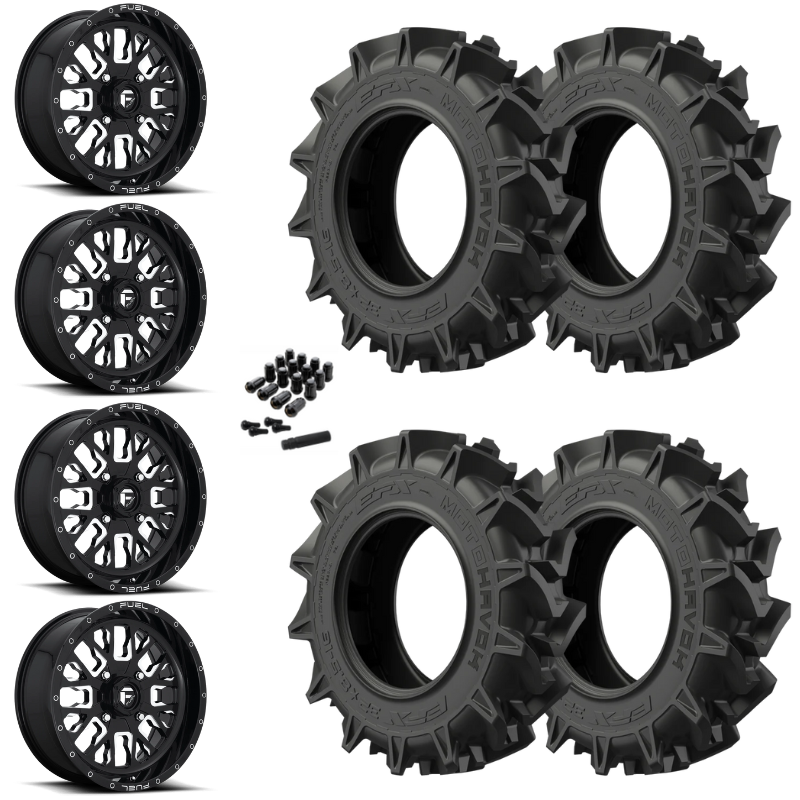 20" Fuel Stroke D611 Black Milled UTV Rims & 35" EFX MotoHavok Tires 6 Ply Mounted