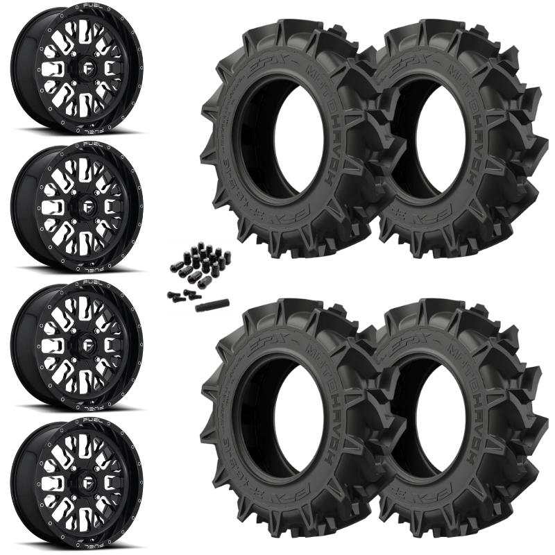 20" Fuel Stroke D611 Black Milled UTV Rims & 33" EFX MotoHavok Tires 6 Ply Mounted